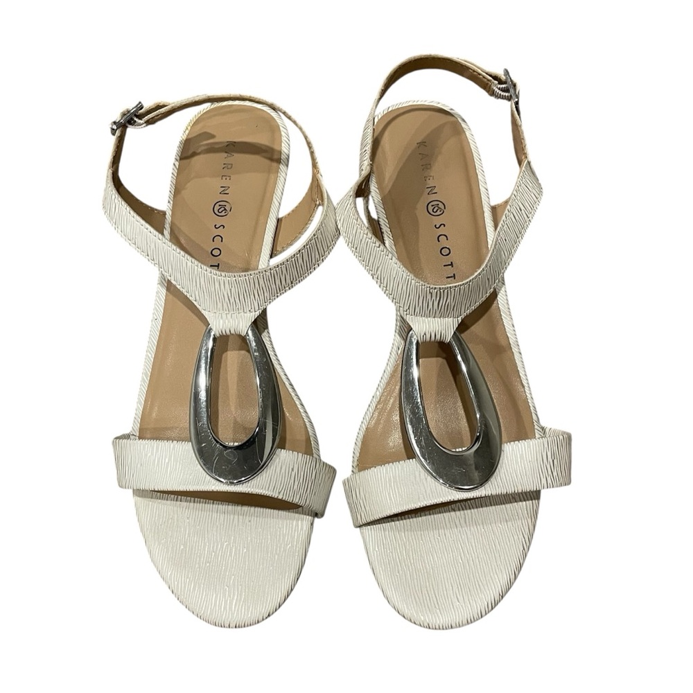 Karen Scott White and Silver Sandals with Ankle Strap